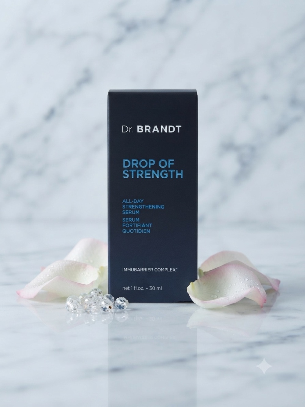 Dr. Brandt Drop of Strength Serum - Deep Navy and Light Blue Text